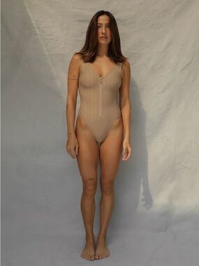 Free People Toast Zip One Piece Surf Swimsuit Surf Textured Natural Nude